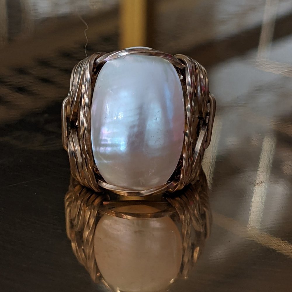 ARTISAN Handmade Mother of Pearl Wire Sterling Silver/14K Filled Ring